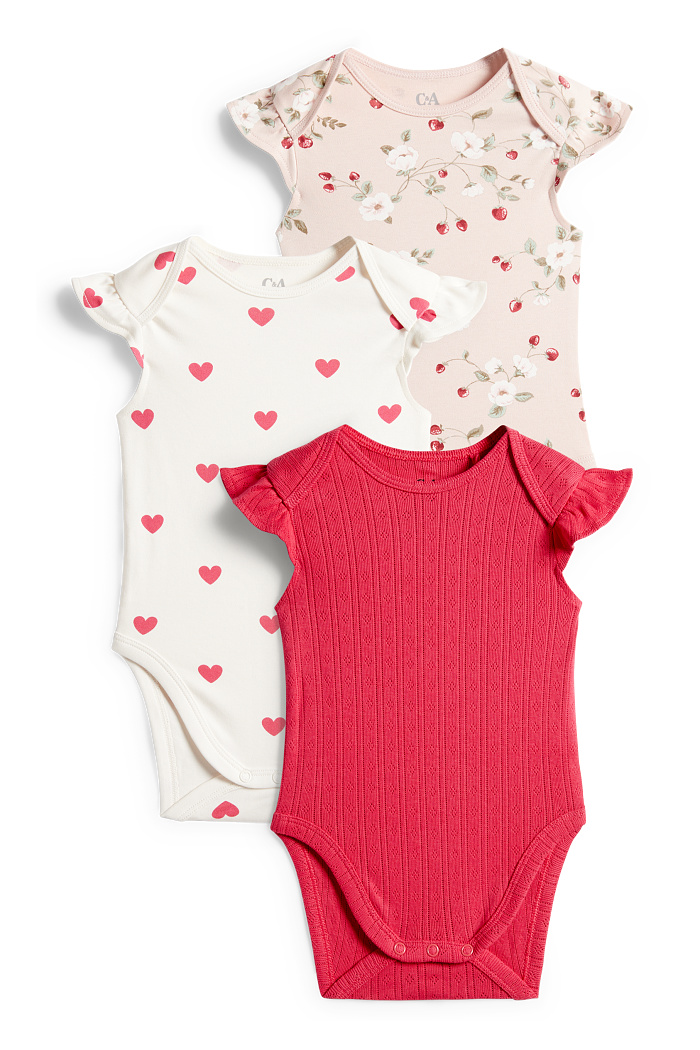 C&A Multipack 3er-Erdbeere und Herzchen-Baby-Body, Rot, Größe: 98