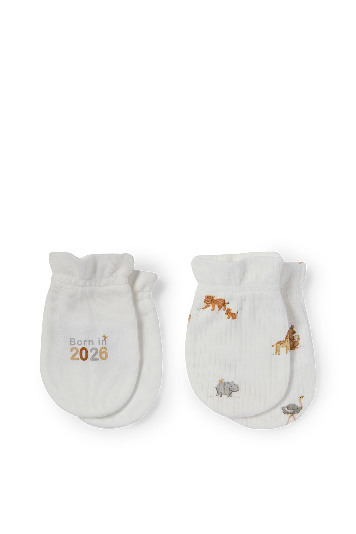 C&A Multipack 2er-Wildtiere-Anti-Kratz-Handschuhe, Weiß, Größe: 1 size