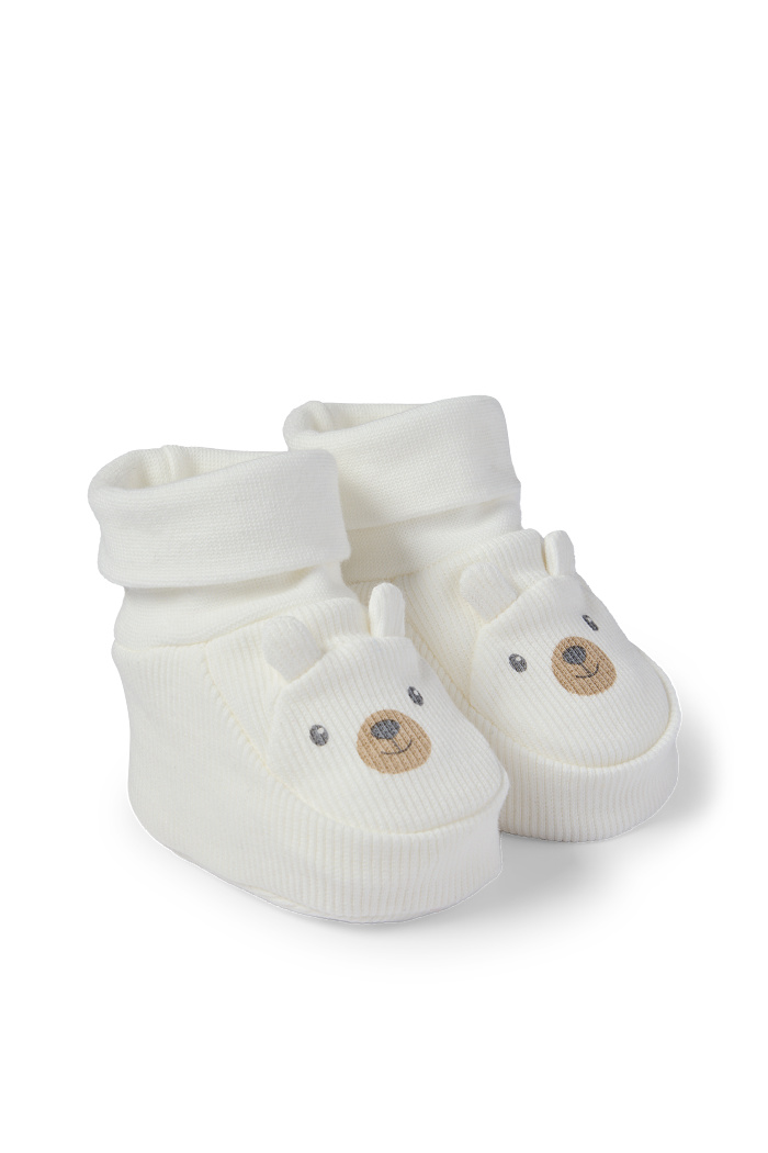 C&A Bärchen-Baby-Krabbelschuhe-gerippt, Weiß, Größe: 12-13