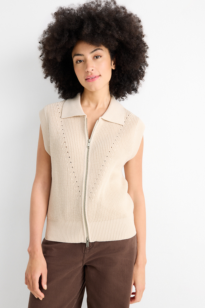 C&A Strickweste-gerippt, Weiß, Größe: XL