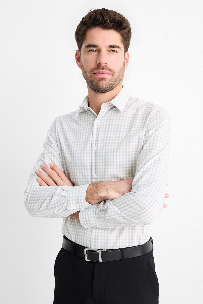 C&A Businesshemd-Regular Fit-Kent-bügelfrei-kariert, Weiß, Größe: 3XL