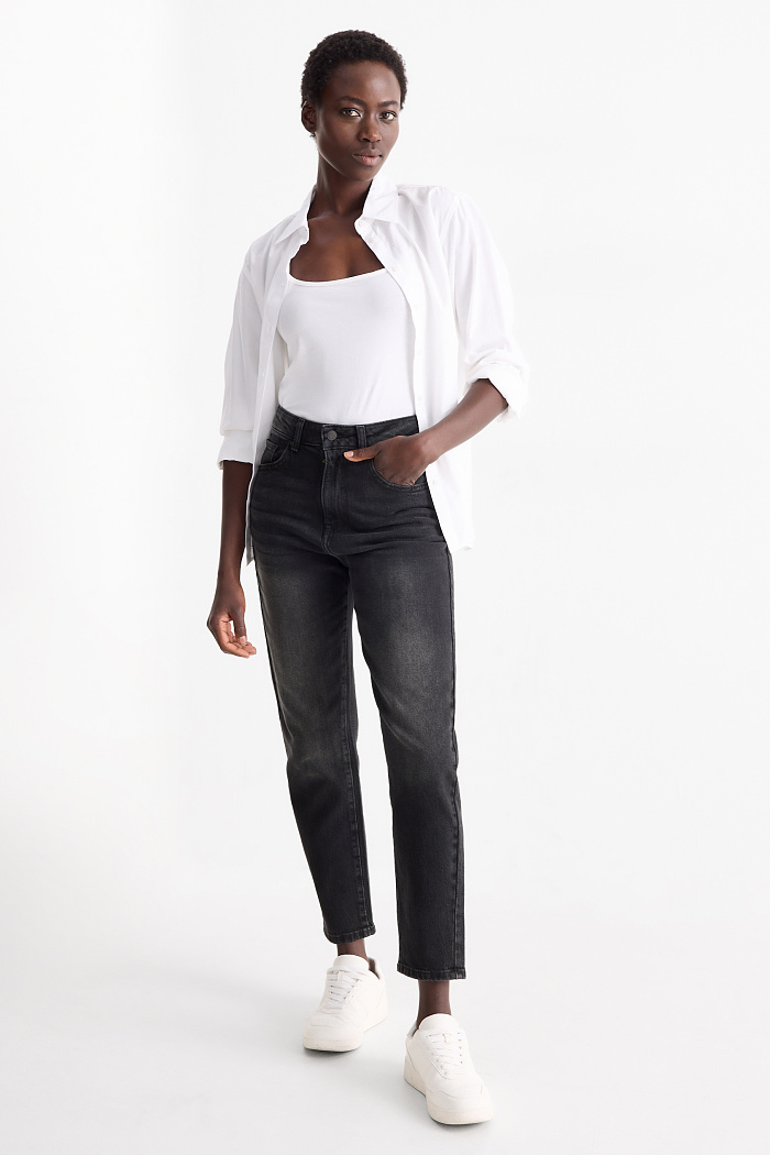 C&A Mom Jeans-High Waist-LYCRA , Grau, Größe: 40
