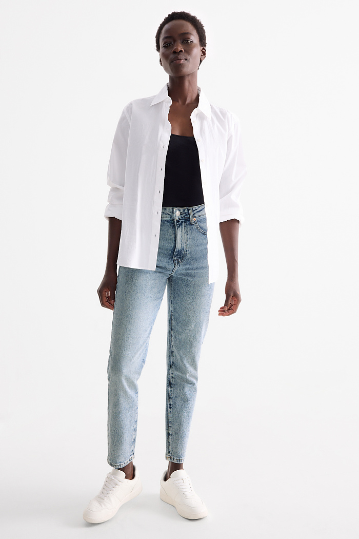 C&A Mom Jeans-High Waist-LYCRA , Blau, Größe: 48