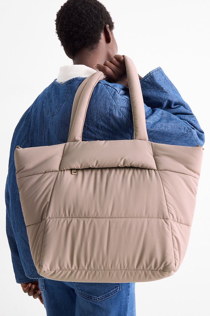 C&A Großer Stepp-Shopper mit abnehmbarem Taschengurt, Braun, Größe: 1 size