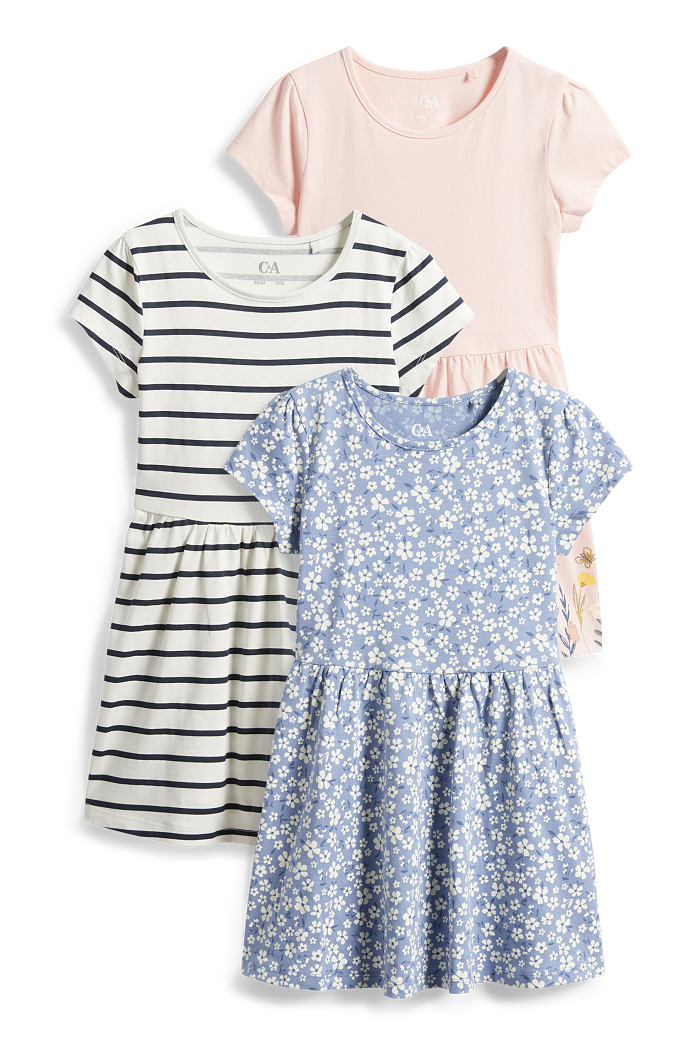 C&A Multipack 3er-Mädchen und Blume-Kleid, Rosa, Größe: 116