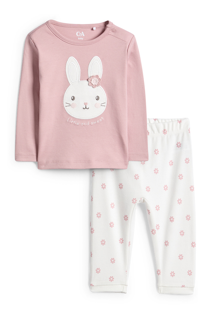 C&A Häschen-Baby-Pyjama-2 teilig, Rosa, Größe: 68