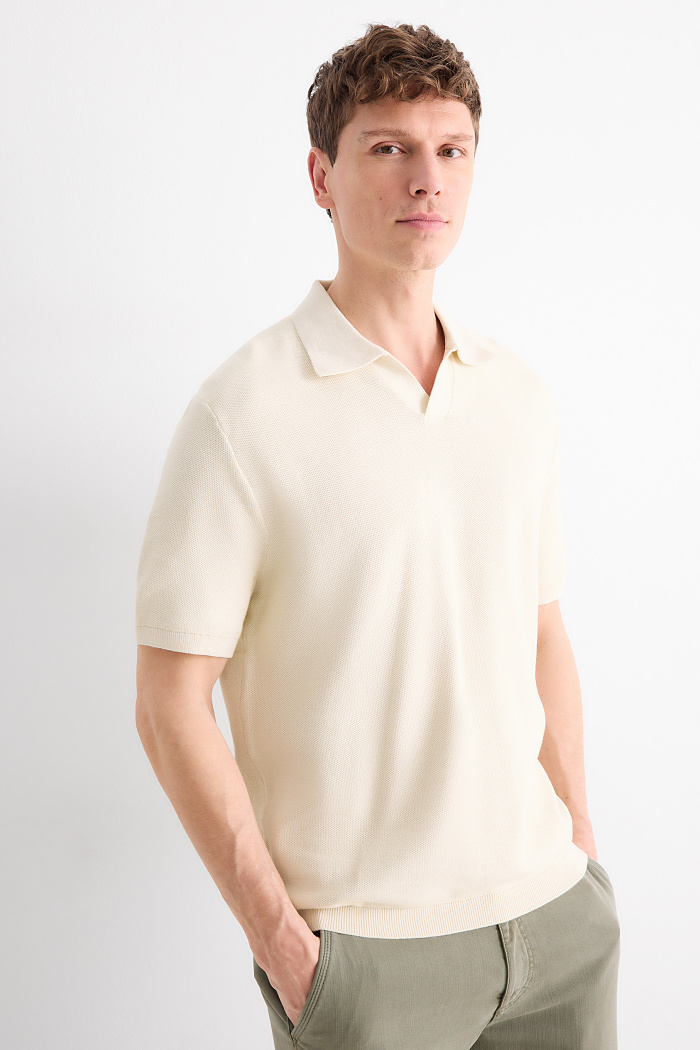 C&A Strick-Poloshirt-Regular Fit-strukturiert, Weiß, Größe: 2XL