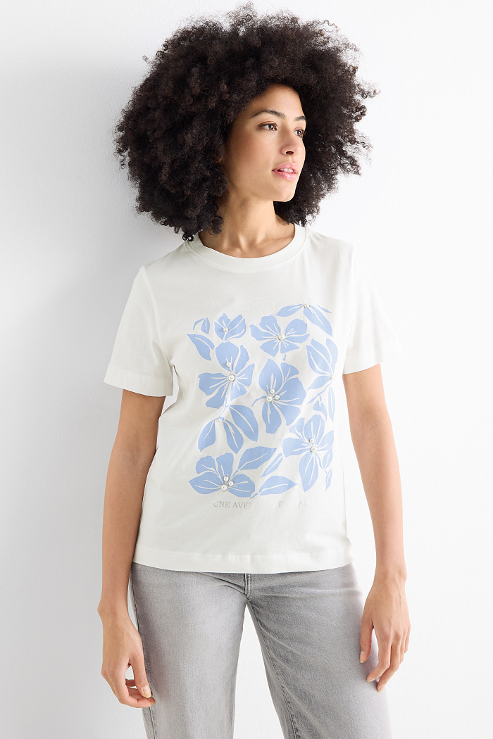 C&A T-Shirt-Regular Fit-Glanz-Effekt, Weiß, Größe: XL