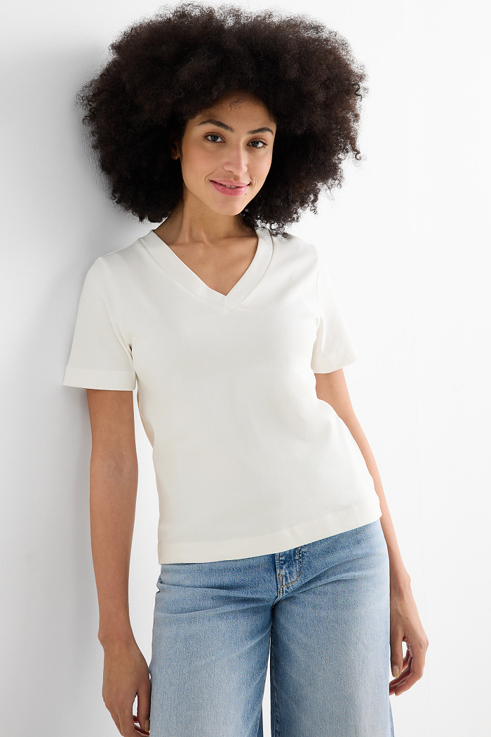 C&A T-Shirt mit V-Ausschnitt-Slim Fit, Weiß, Größe: XL