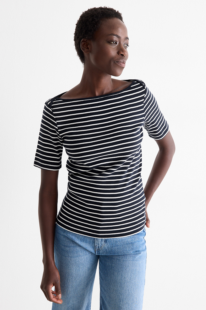 C&A T-Shirt-Regular Fit-gestreift, Blau, Größe: S