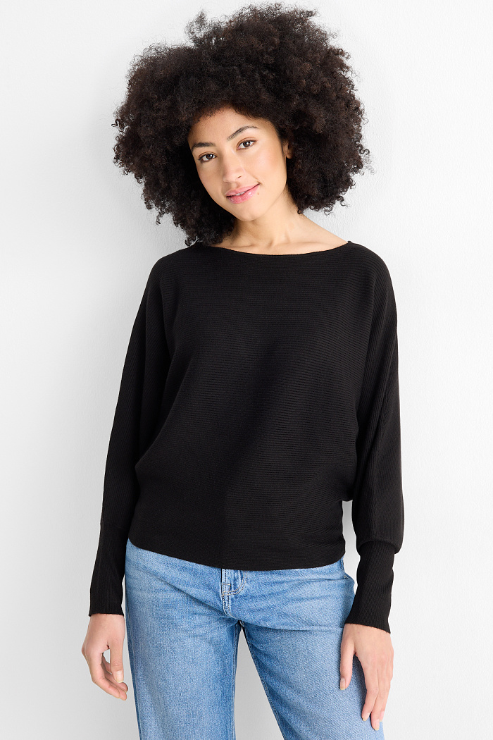 C&A Pullover-gerippt, Schwarz, Größe: XS
