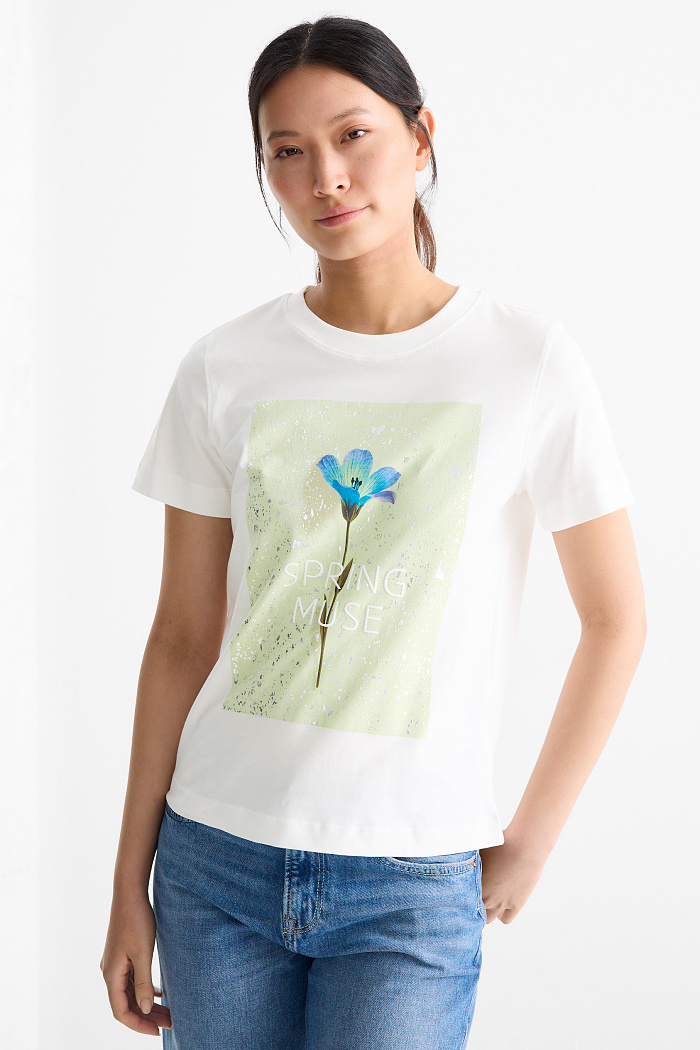 C&A T-Shirt-Regular Fit-Glanz-Effekt, Weiß, Größe: S
