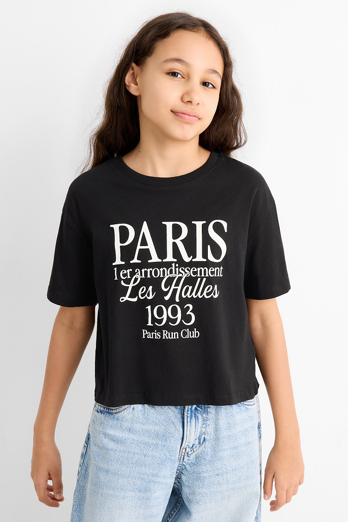 C&A Multipack 2er-Herz und Paris-Kurzarmshirt, Schwarz, Größe: 158