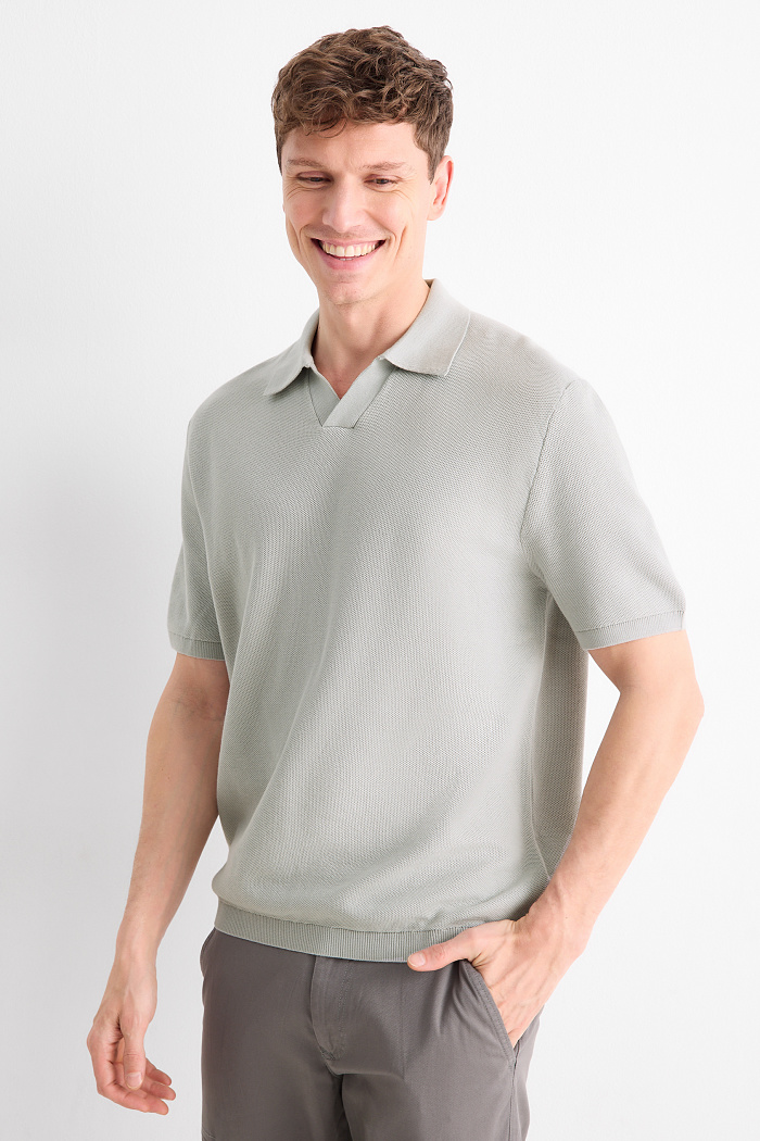 C&A Strick-Poloshirt-Regular Fit-strukturiert, Grau, Größe: L