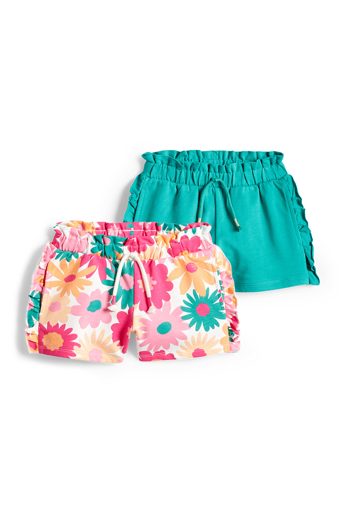 C&A Multipack 2er-Blume-Sweatshorts, Bunt, Größe: 104