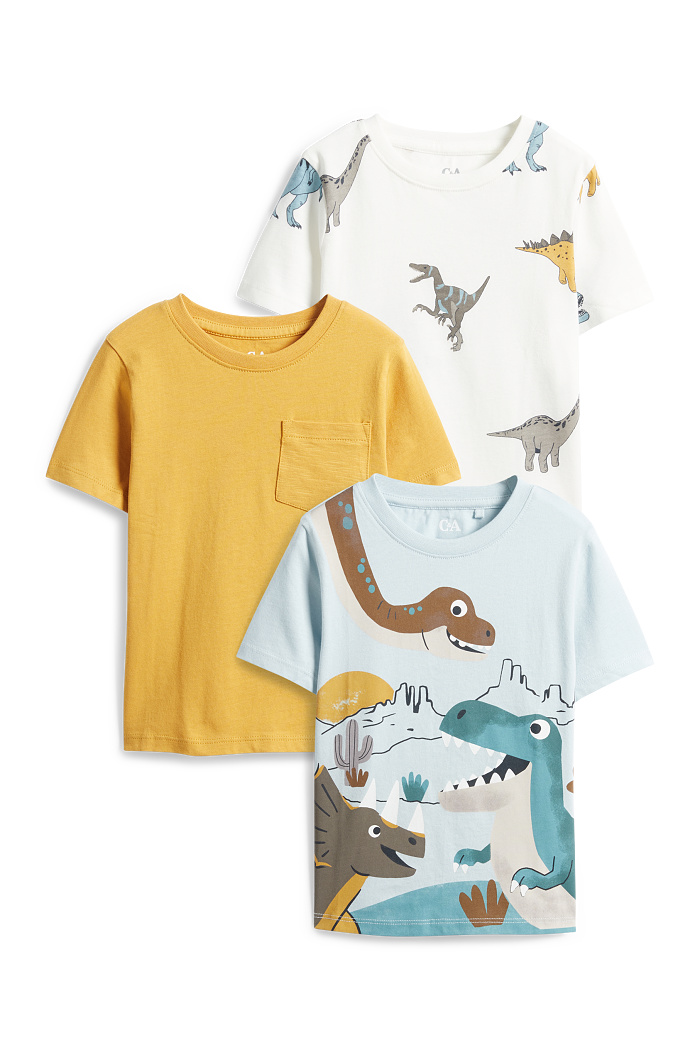 C&A Multipack 3er-Dino-Kurzarmshirt, Weiß, Größe: 110