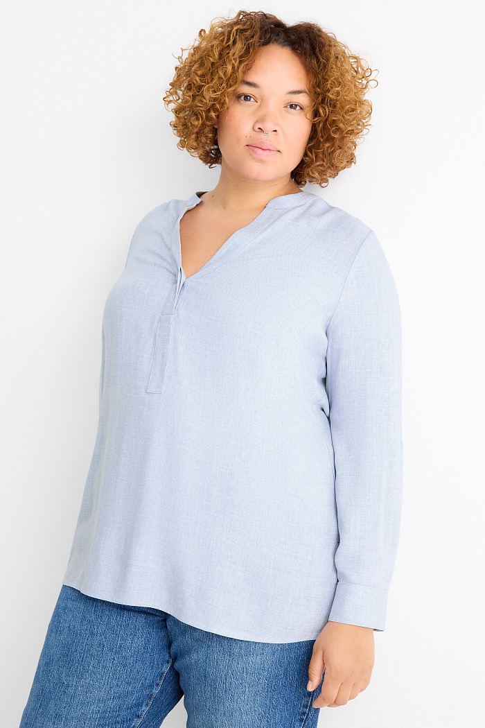 C&A Bluse mit V-Ausschnitt, Blau, Größe: 48