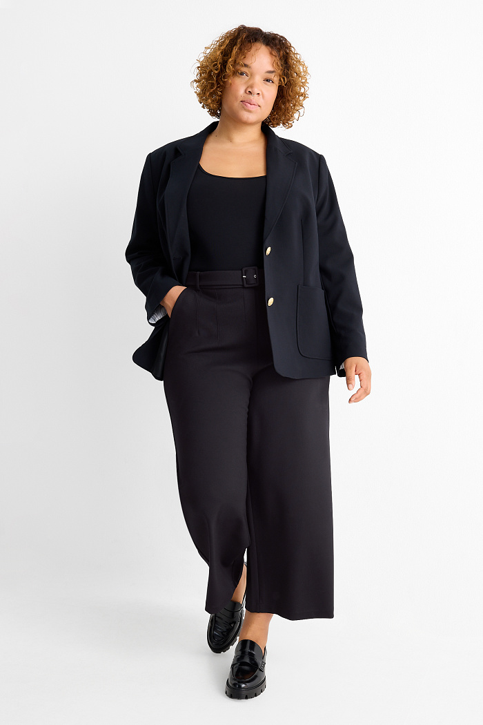 C&A Jersey-Hose mit Gürtel-High Waist-Wide Leg, Schwarz, Größe: 58