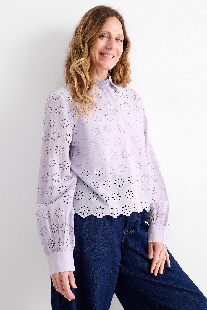 C&A Bluse-Broderie Anglaise, Lila, Größe: 40