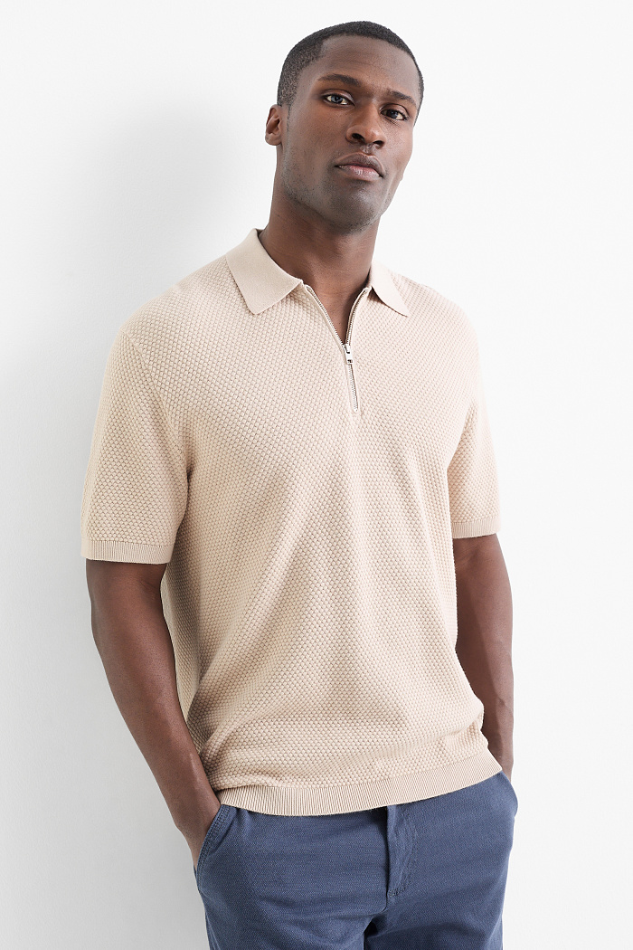 C&A Strick-Poloshirt-Regular Fit-strukturiert, Beige, Größe: S
