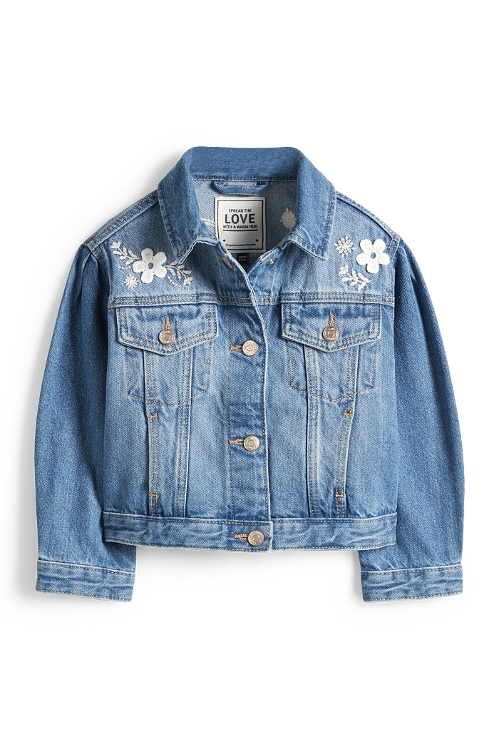 C&A Blume und Schmetterling-Jeansjacke, Blau, Größe: 128