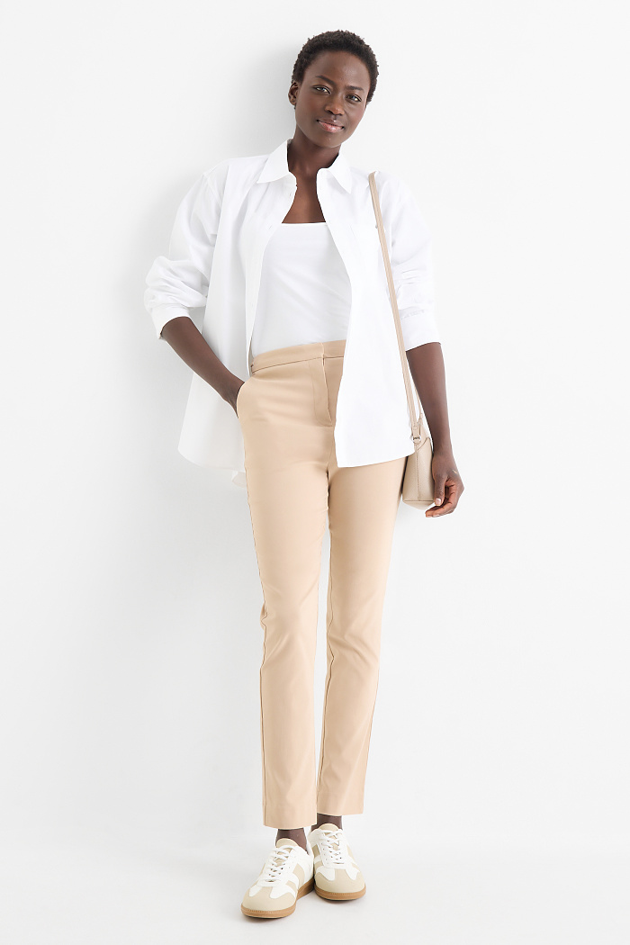 C&A Stoffhose-Mid Waist-Tapered Fit, Beige, Größe: 42