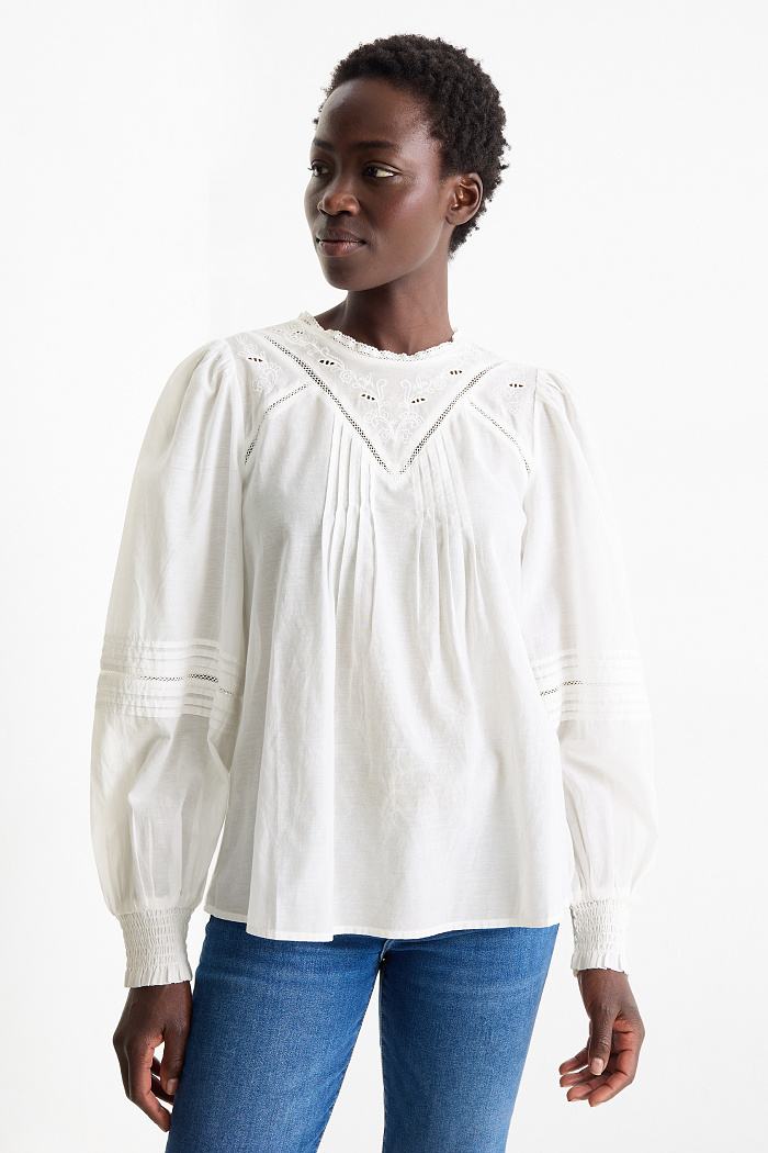 C&A Bluse-Broderie Anglaise, Weiß, Größe: 42