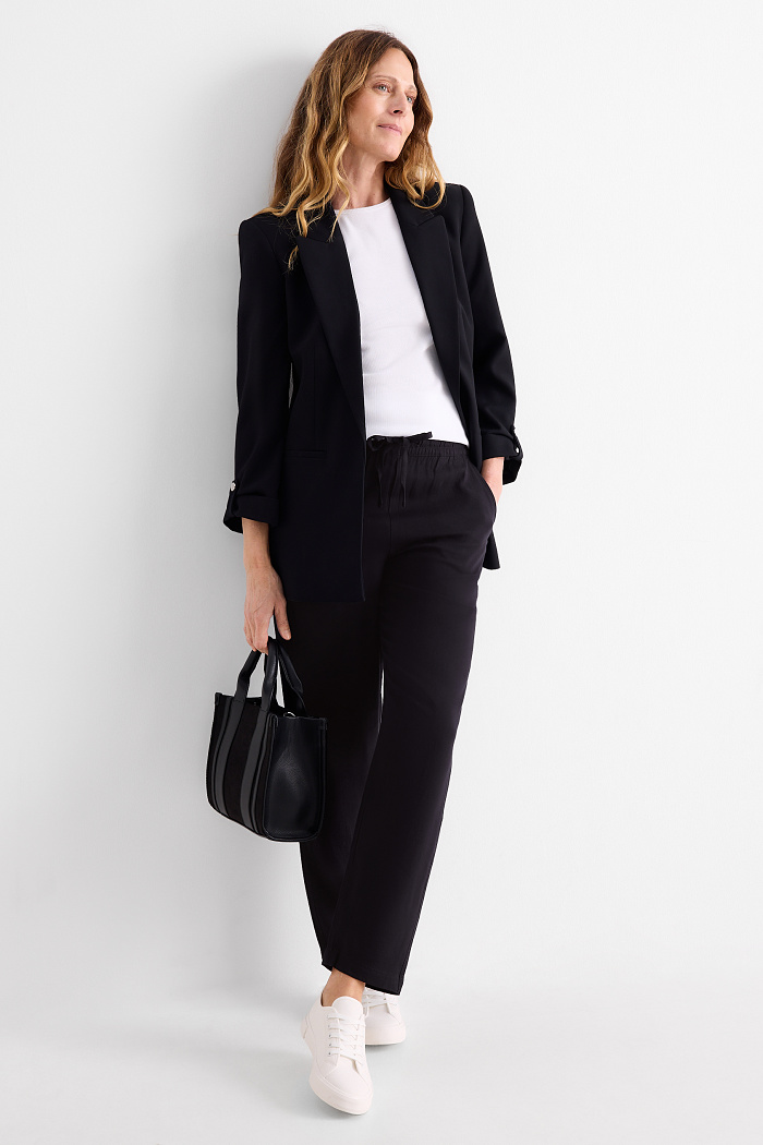 C&A Stoffhose-High Waist-Tapered Leg, Schwarz, Größe: 42