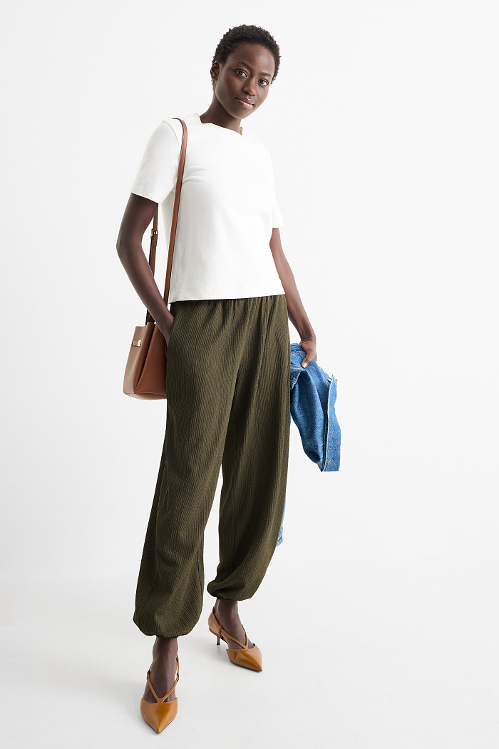 C&A Jersey-Hose-Mid Waist-strukturiert, Grün, Größe: S
