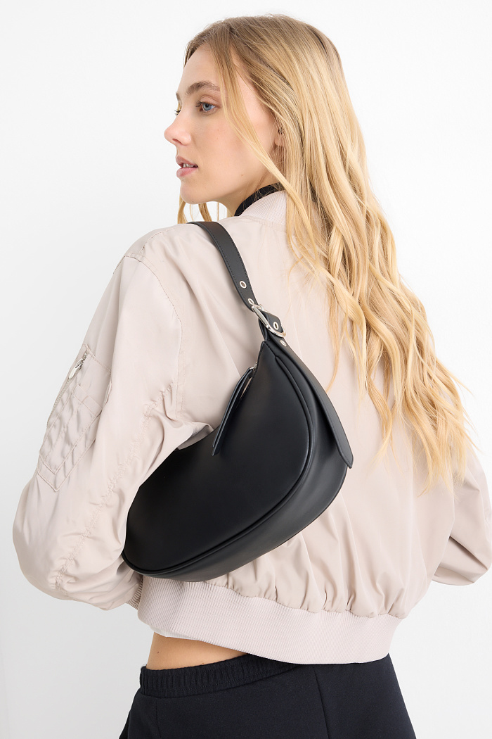 C&A Schultertasche-Lederimitat, Schwarz, Größe: 1 size