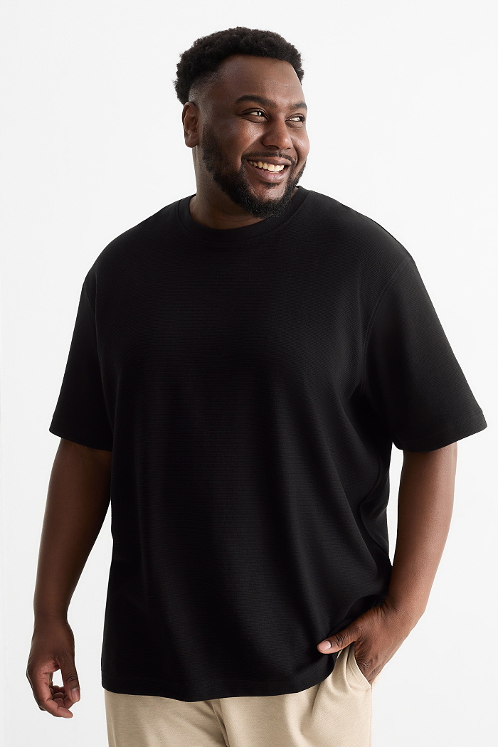 C&A T-Shirt-Relaxed Fit-gerippt, Schwarz, Größe: 6XL