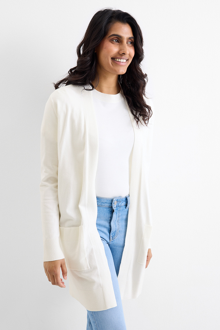 C&A Lange Strickjacke, Weiß, Größe: XL