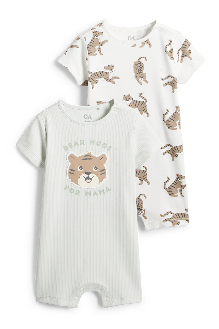 C&A Multipack 2er-Tiger-Baby-Schlafanzug, Blau, Größe: 68