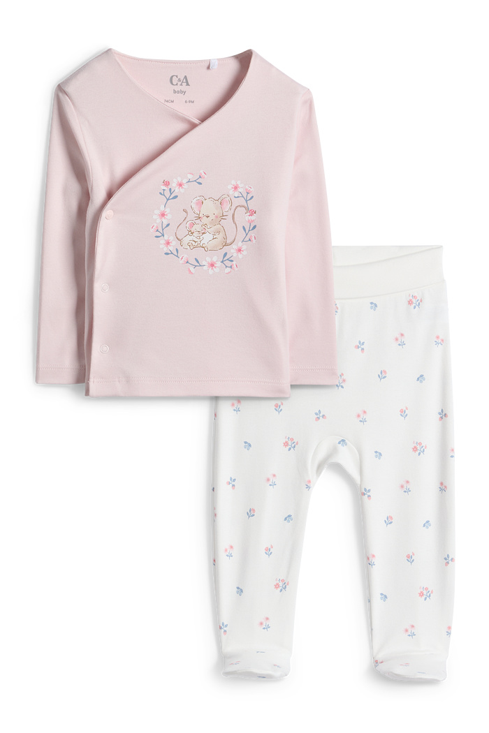 C&A Mäuschen und Blümchen-Erstlingsoutfit-2 teilig, Weiß, Größe: 62
