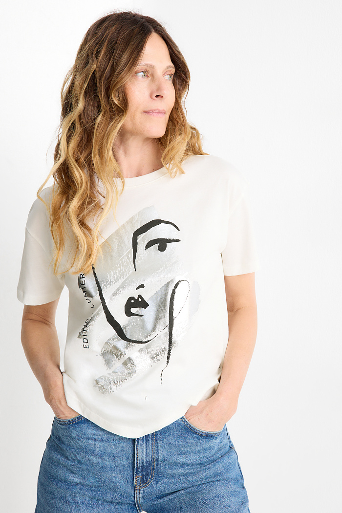C&A T-Shirt-Regular Fit-Glanz-Effekt, Weiß, Größe: L