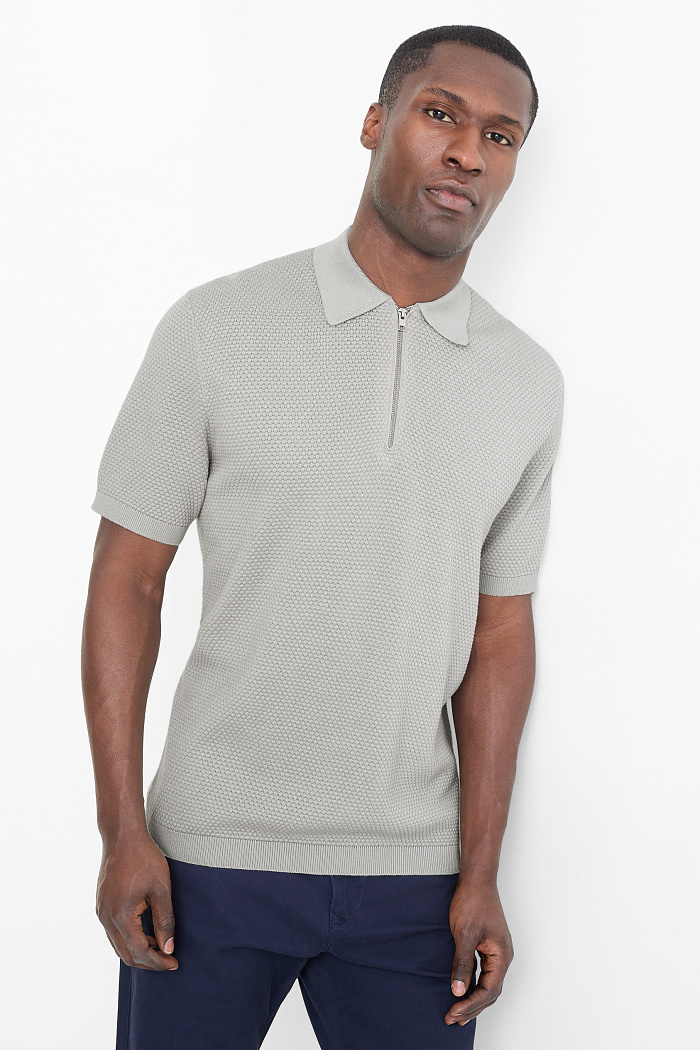 C&A Strick-Poloshirt-Regular Fit-strukturiert, Grau, Größe: XL