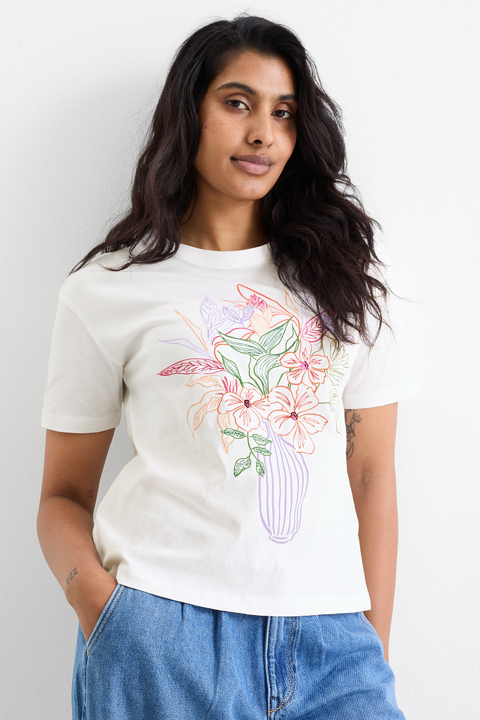 C&A T-Shirt-Regular Fit-Glanz-Effekt, Weiß, Größe: M