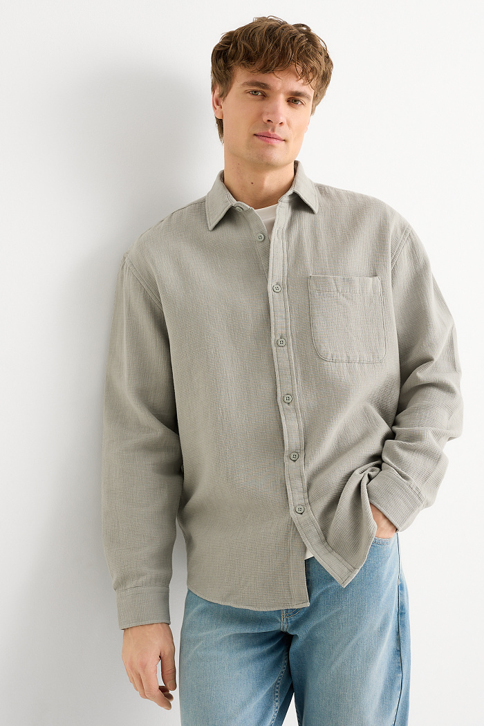 C&A Hemd-Loose Fit-Kent-strukturiert, Grün, Größe: 2XL