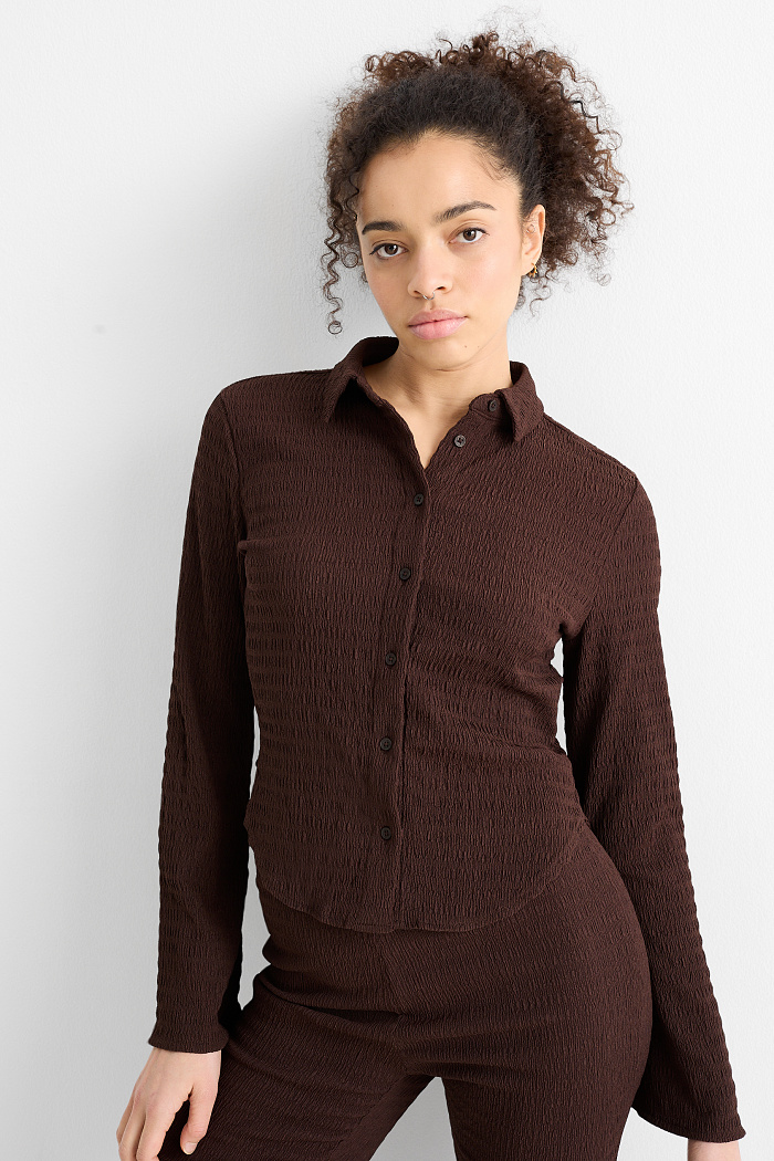 C&A Hemdbluse-gesmokt, Braun, Größe: M