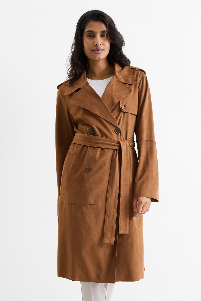 C&A Trenchcoat-Velourslederimitat, Braun, Größe: XL