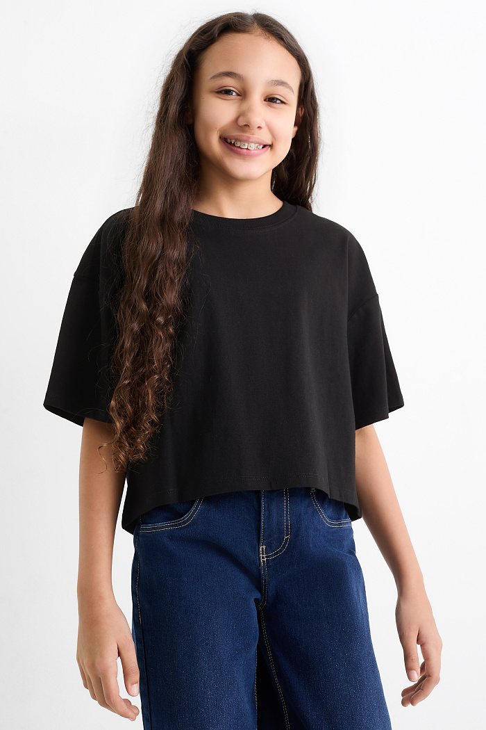 C&A Multipack 2er-Kurzarmshirt, Schwarz, Größe: 152