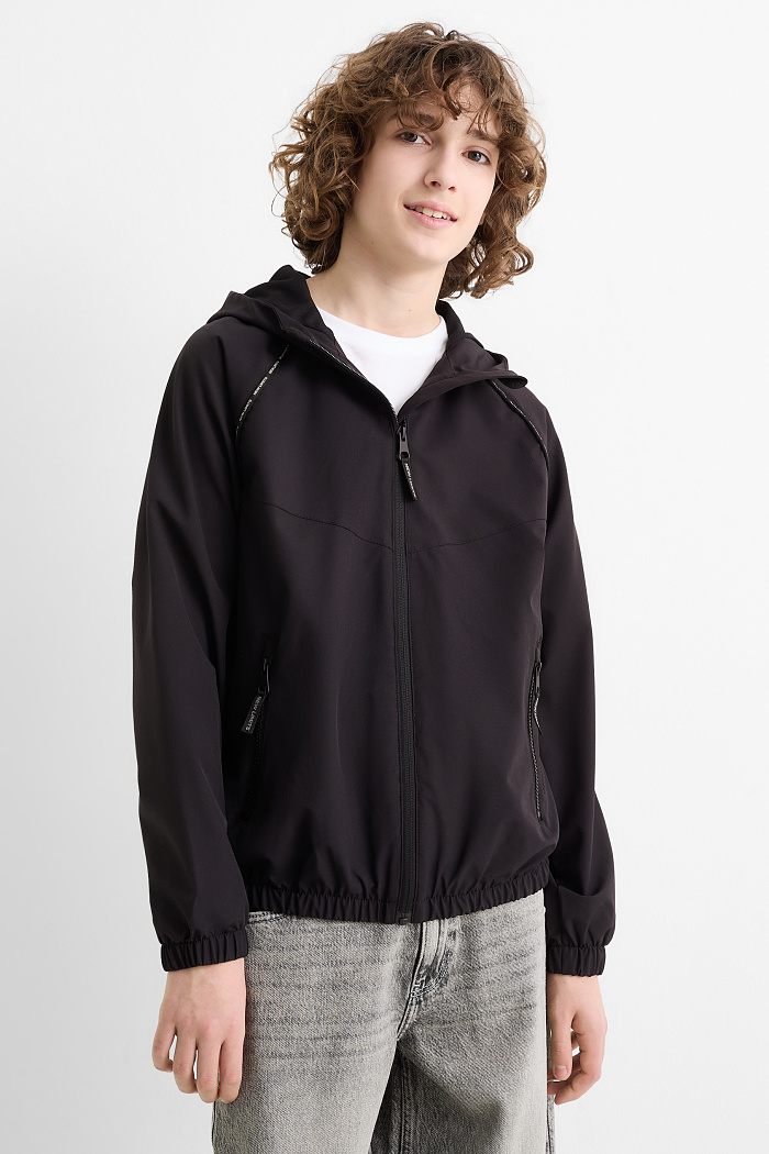 C&A Jacke mit Kapuze-wasserabweisend, Schwarz, Größe: 134