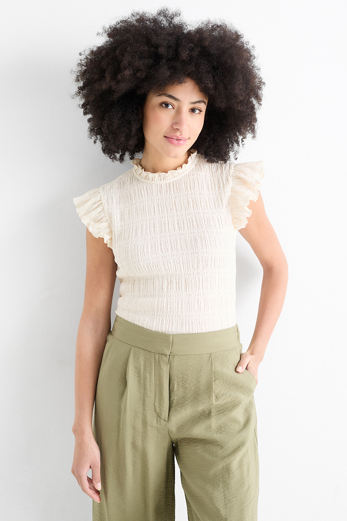 C&A T-Shirt-Regular Fit-gesmokt, Weiß, Größe: XL