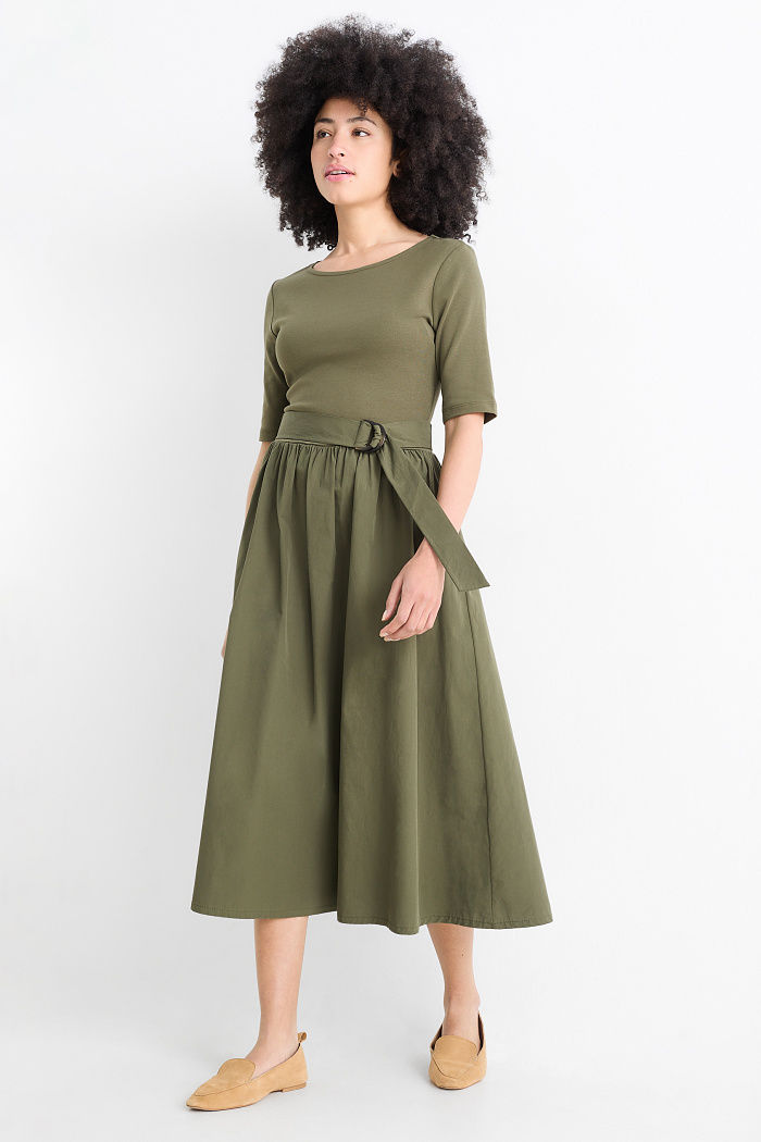 C&A Fit & Flare Kleid mit Gürtel, Braun, Größe: M