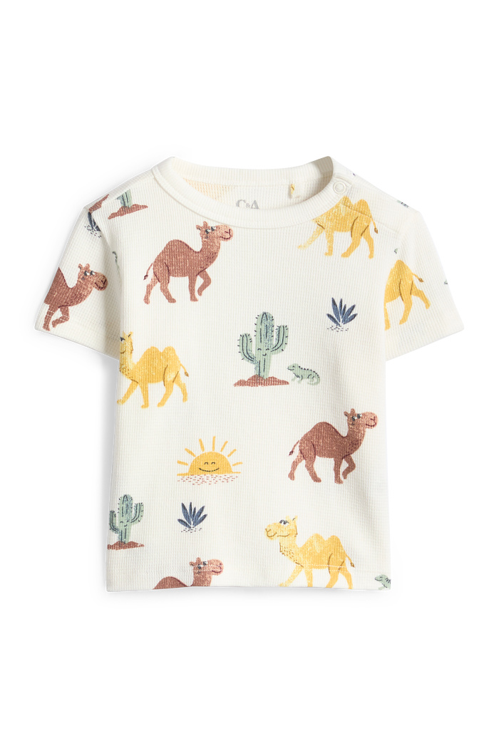 C&A Kamel-Baby-Kurzarmshirt-gerippt, Weiß, Größe: 74