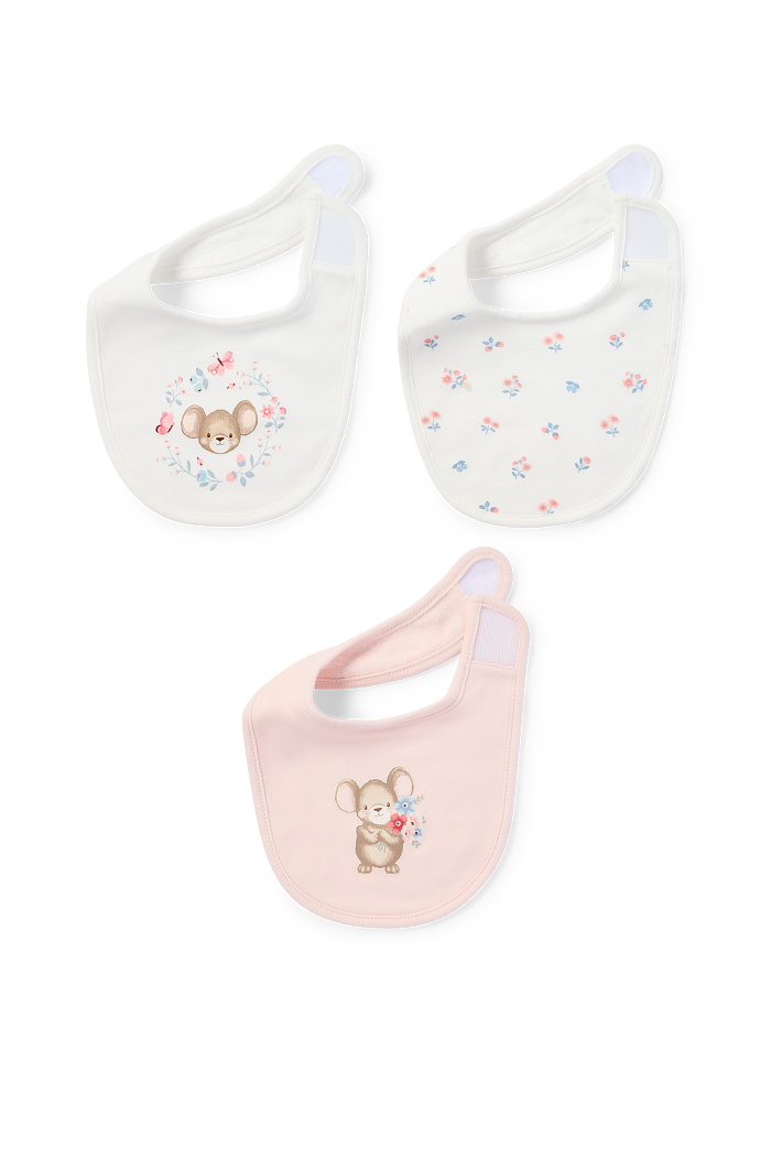 C&A Multipack 3er-Blümchen und Mäuschen-Baby-Lätzchen, Weiß, Größe: 1 size
