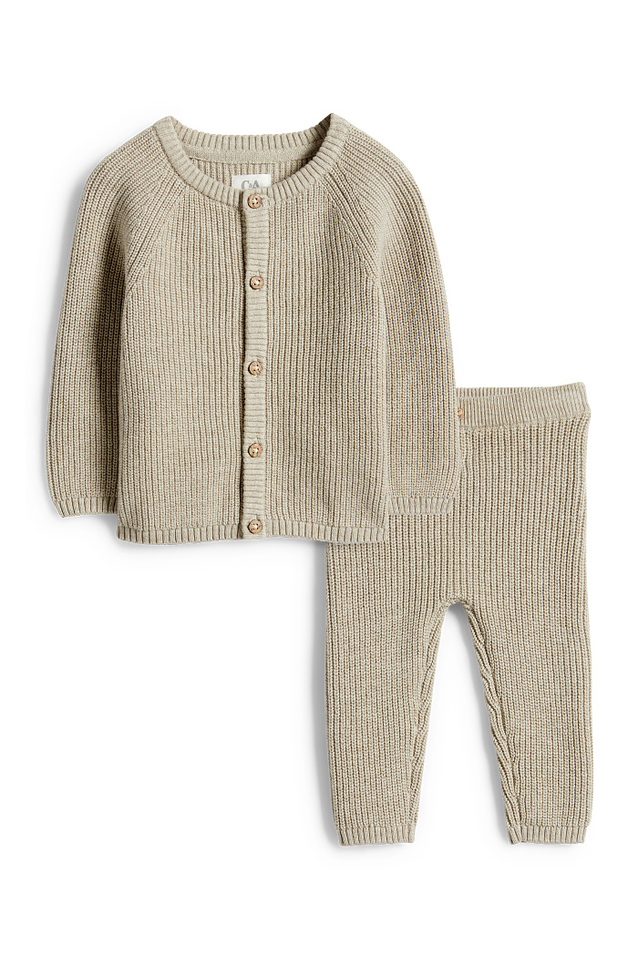 C&A Baby-Outfit-gerippt-2 teilig, Grün, Größe: 74