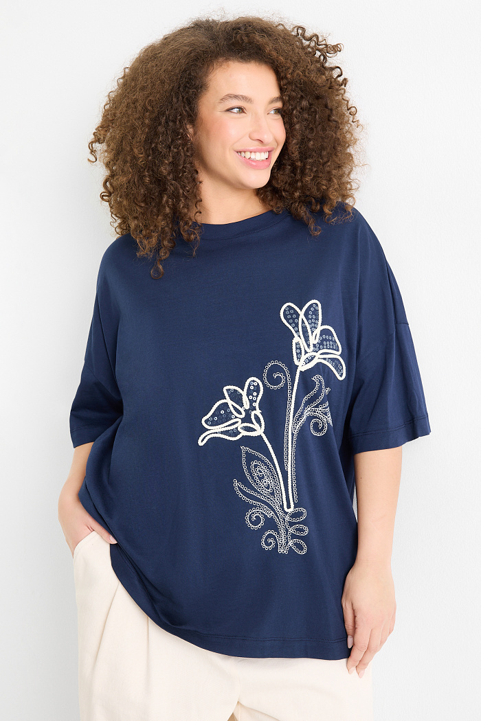 C&A T-Shirt-Relaxed Fit-Glanz-Effekt, Blau, Größe: 4XL