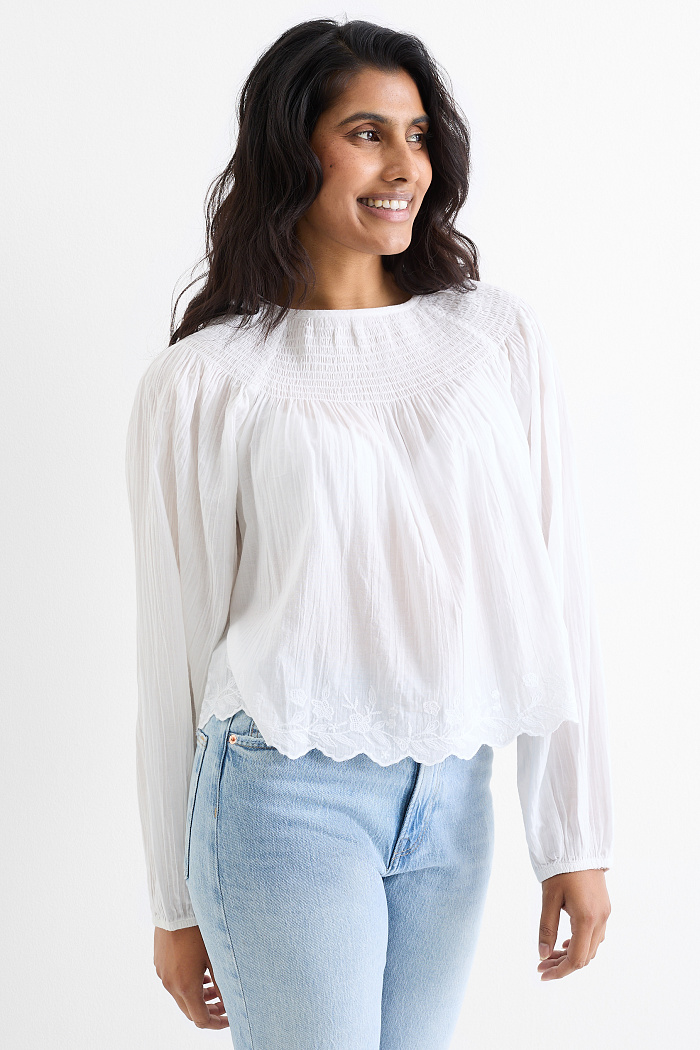 C&A Bluse-gesmokt, Weiß, Größe: 44