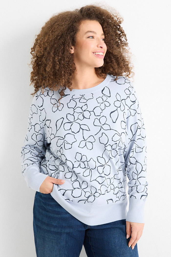C&A Pullover-geblümt, Blau, Größe: 4XL